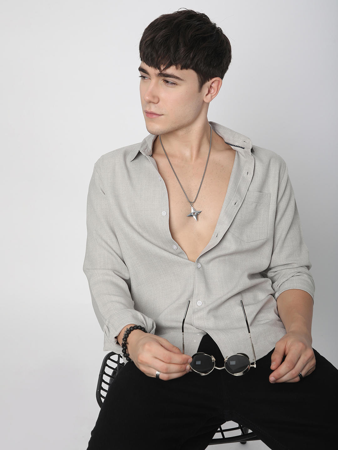 Solid Cloud Grey Linen Shirt