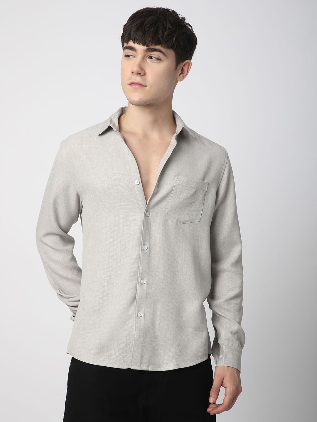Solid Cloud Grey Linen Shirt