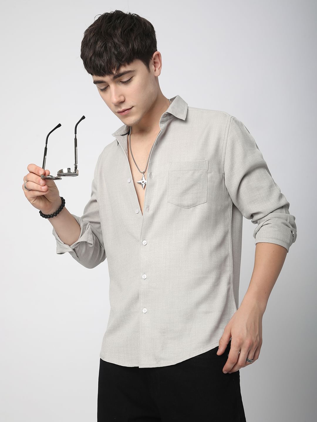 Solid Cloud Grey Linen Shirt