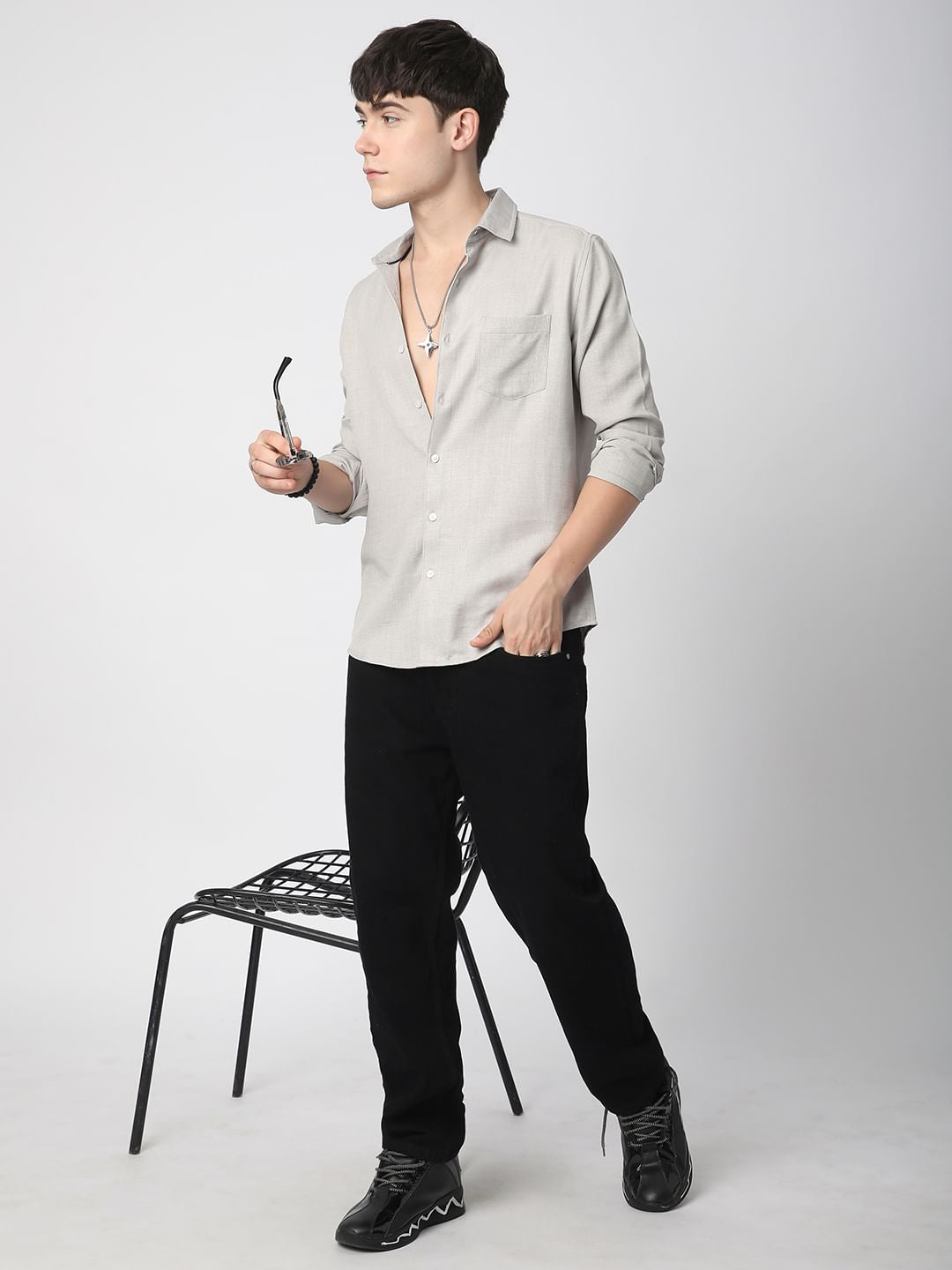 Solid Cloud Grey Linen Shirt