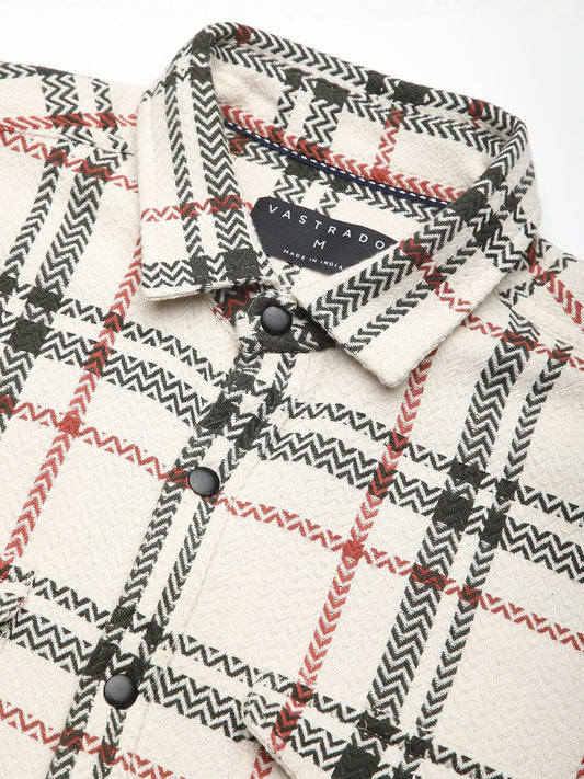 Cream Tweed Checks Double Flap Pocket Shirt