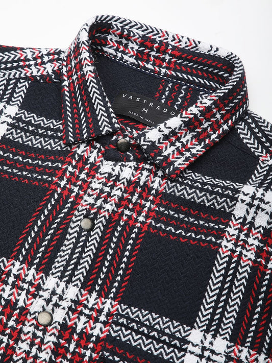 Navy Tweed Checks Double Flap Pocket Overshirt