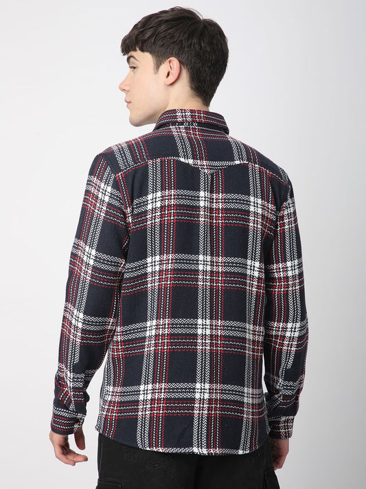 Navy Tweed Checks Double Flap Pocket Overshirt