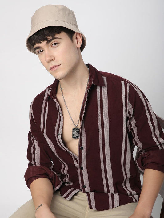 Haute Maroon Striped Corduroy Shirt