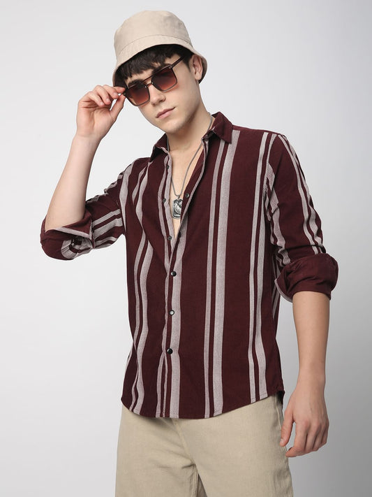 Haute Maroon Striped Corduroy Shirt