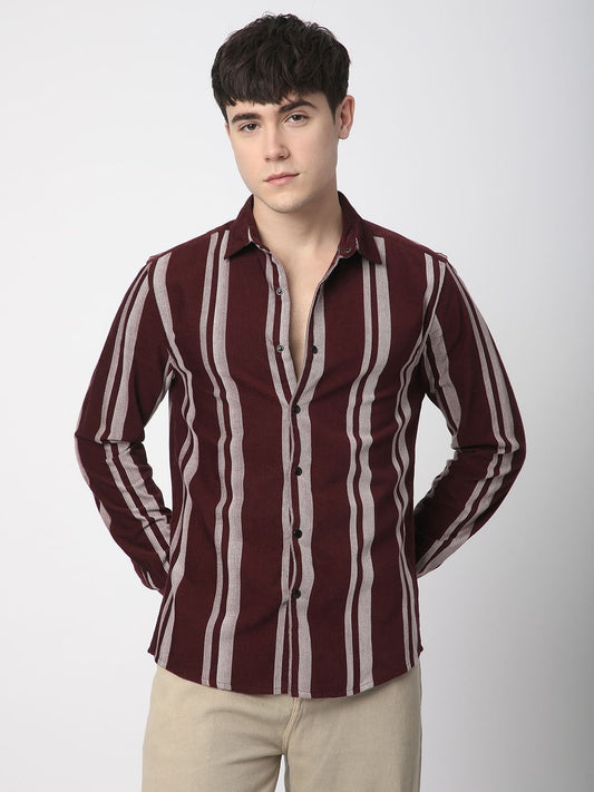 Haute Maroon Striped Corduroy Shirt