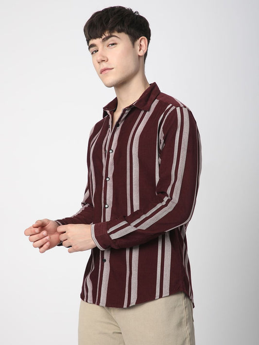 Haute Maroon Striped Corduroy Shirt