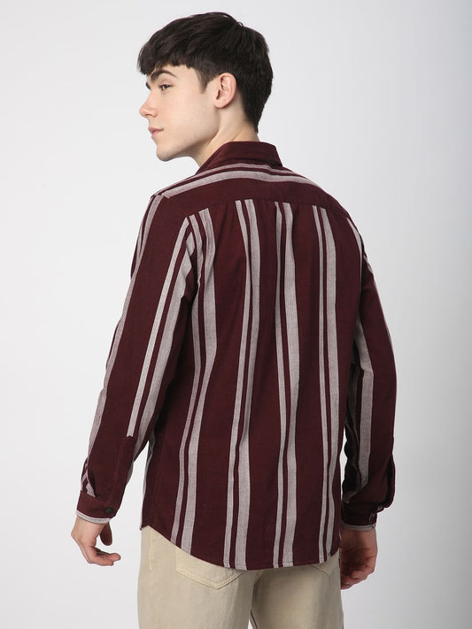 Haute Maroon Striped Corduroy Shirt
