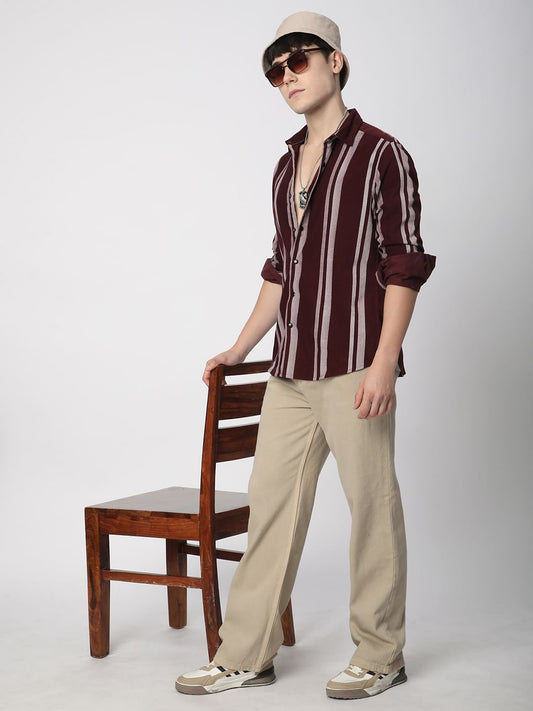 Haute Maroon Striped Corduroy Shirt