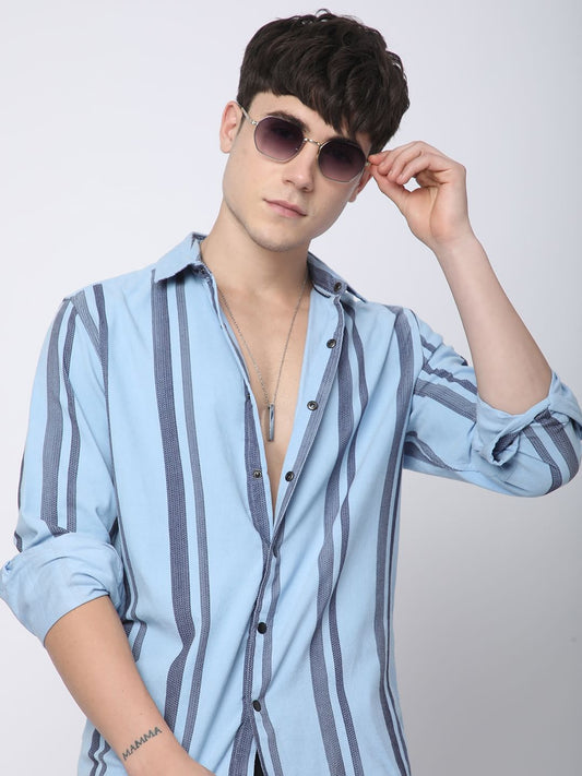 Haute Arctic Blue Striped Corduroy Shirt