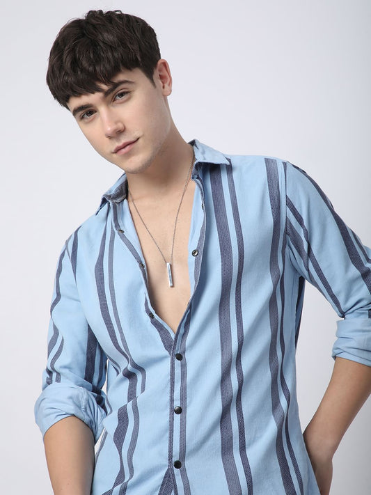Haute Arctic Blue Striped Corduroy Shirt