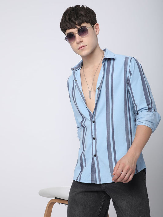 Haute Arctic Blue Striped Corduroy Shirt