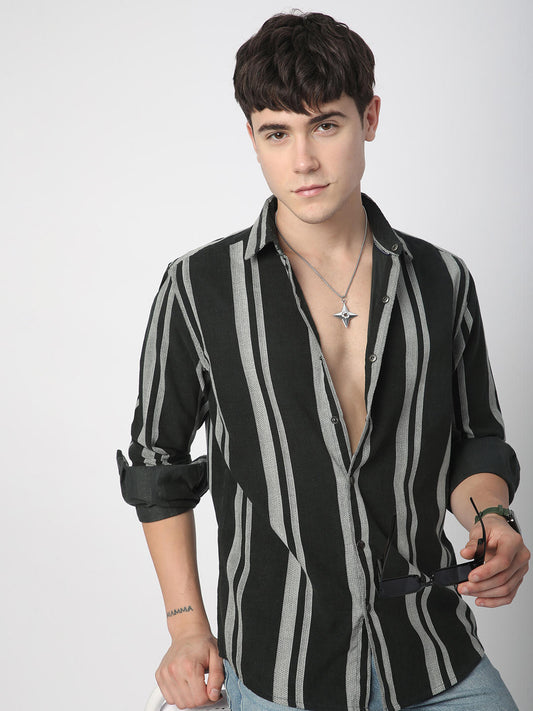 Vintage Olive & White Striped Corduroy Shirt