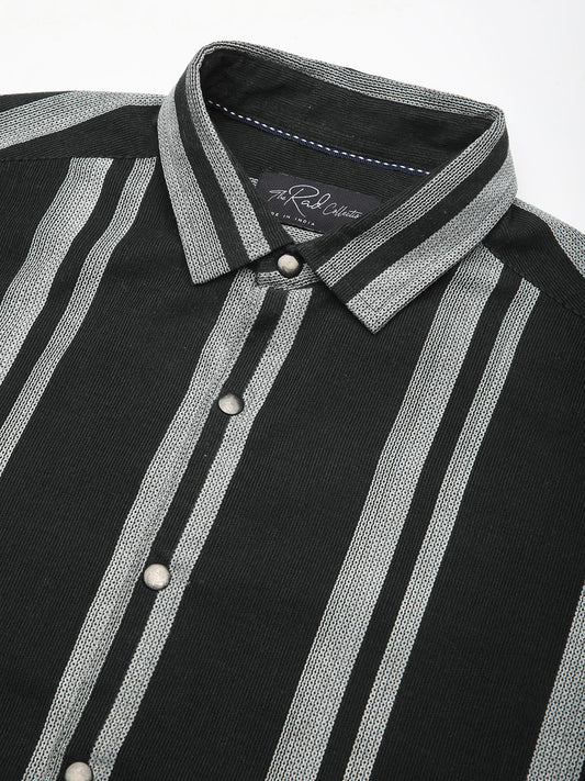 Vintage Olive & White Striped Corduroy Shirt