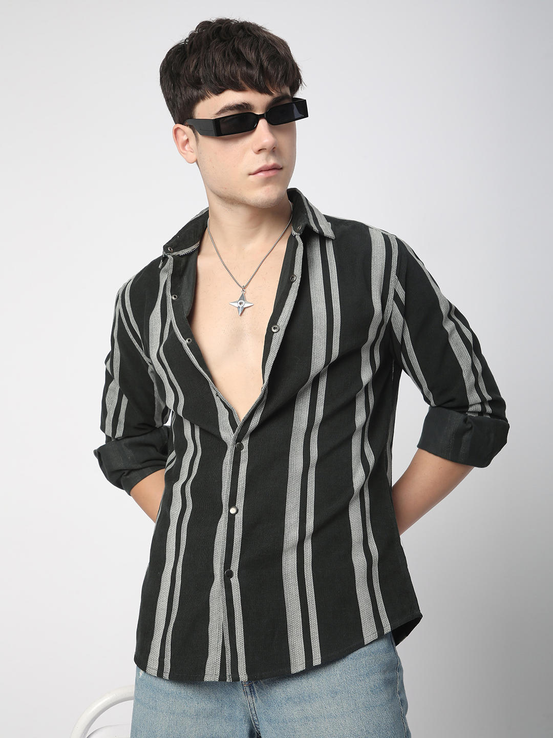 Vintage Olive & White Striped Corduroy Shirt