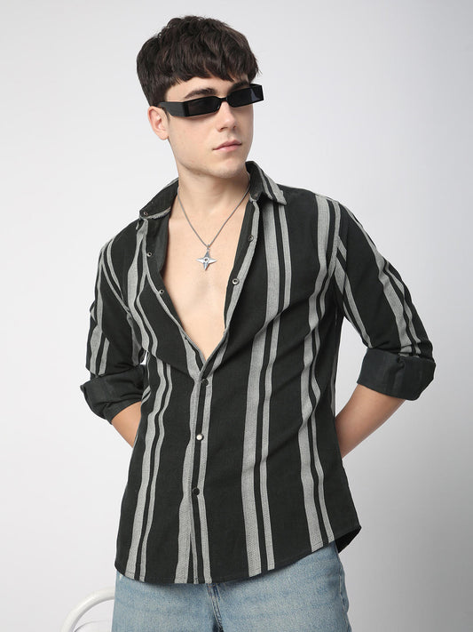 Vintage Olive & White Striped Corduroy Shirt