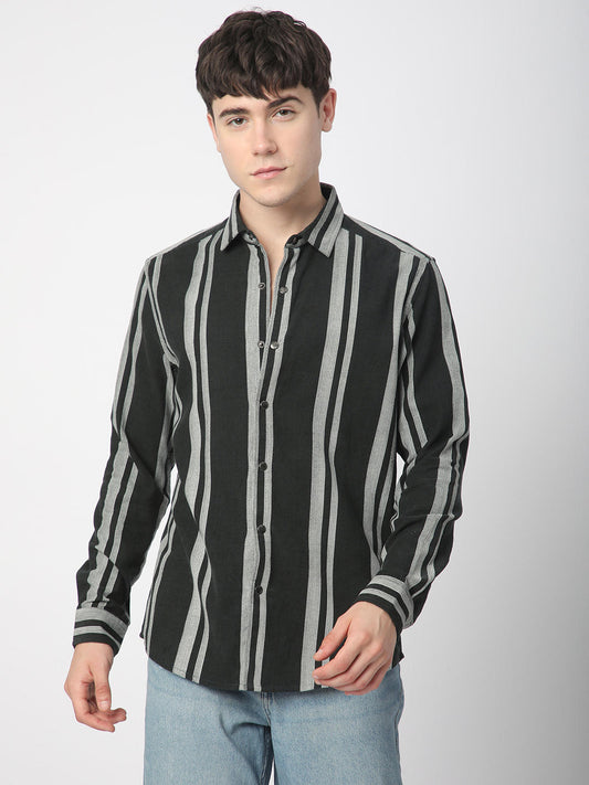 Vintage Olive & White Striped Corduroy Shirt