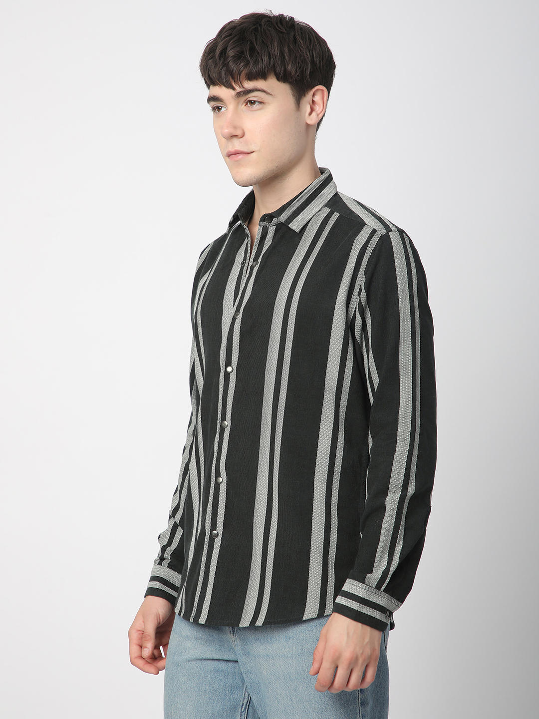 Vintage Olive & White Striped Corduroy Shirt