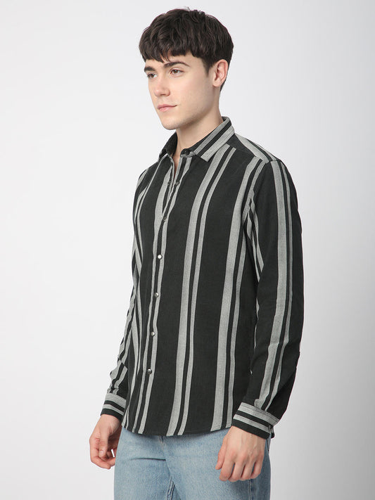 Vintage Olive & White Striped Corduroy Shirt