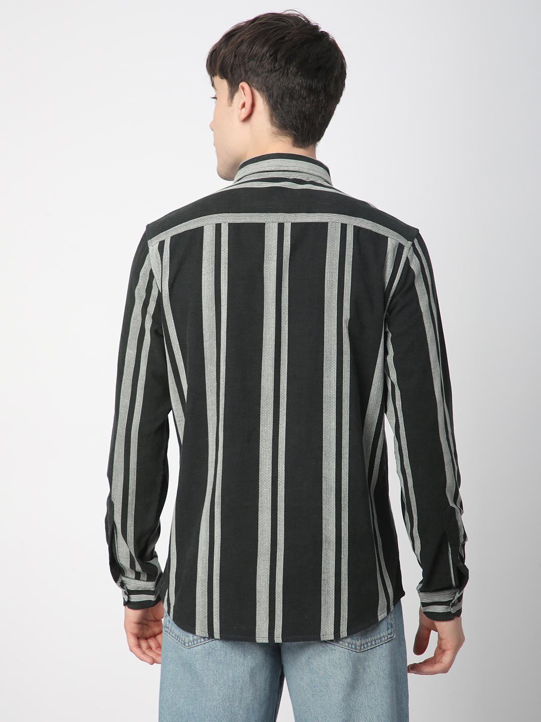 Vintage Olive & White Striped Corduroy Shirt