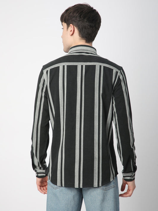 Vintage Olive & White Striped Corduroy Shirt