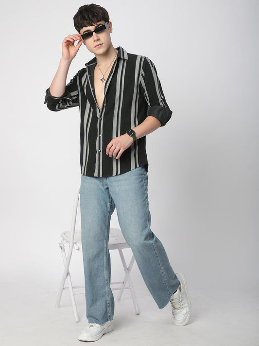 Vintage Olive & White Striped Corduroy Shirt