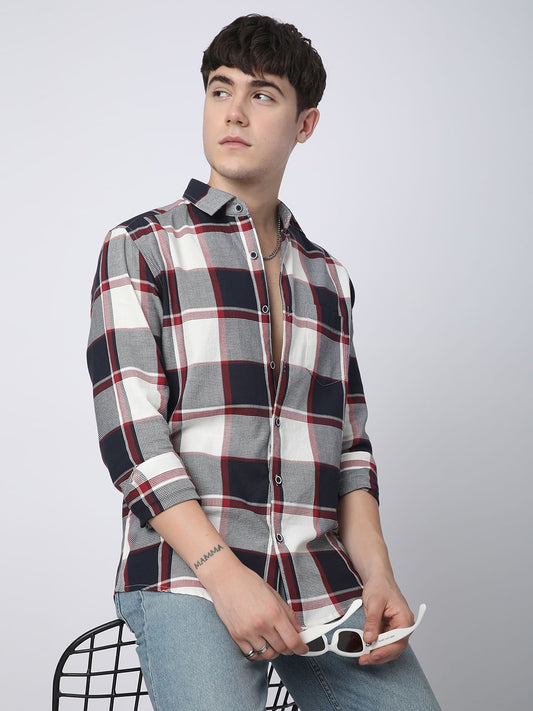 Premium Cotton Navy & White Broad Checks Shirt