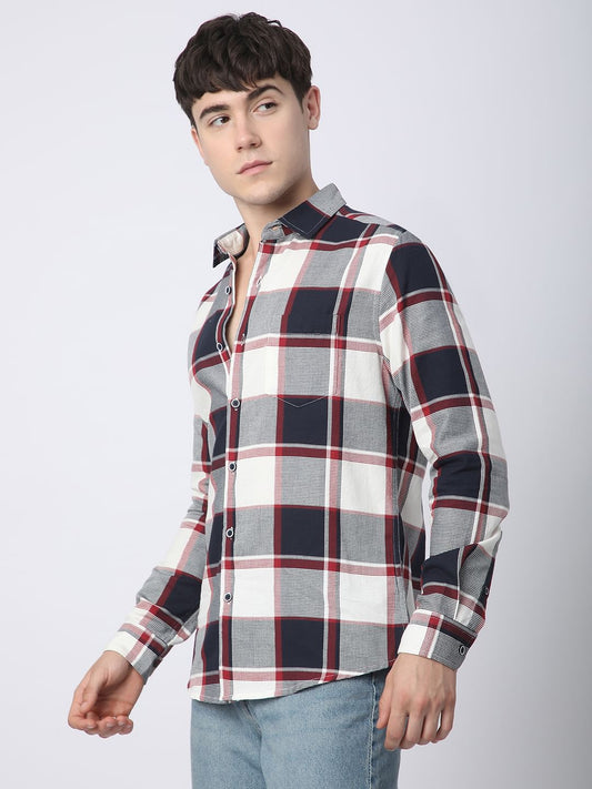 Premium Cotton Navy & White Broad Checks Shirt