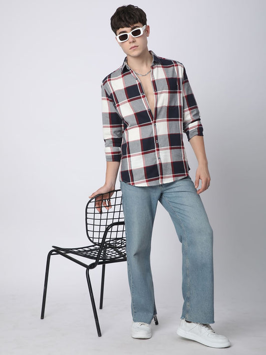 Premium Cotton Navy & White Broad Checks Shirt