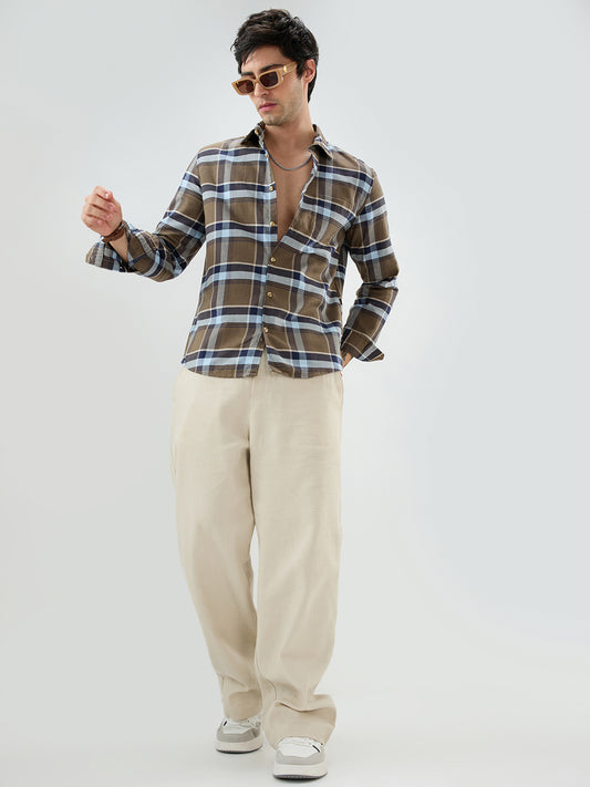 Brown & Navy Tartanique Checked Shirt