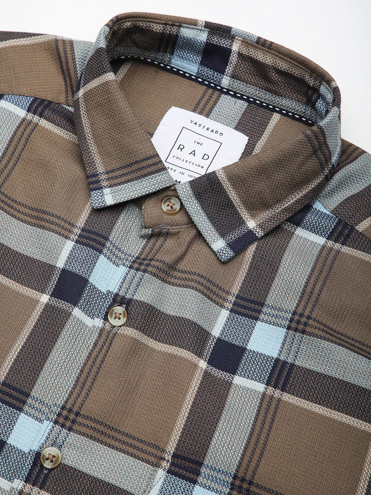 Premium Cotton Brown & Navy Tartanique Checked Shirt