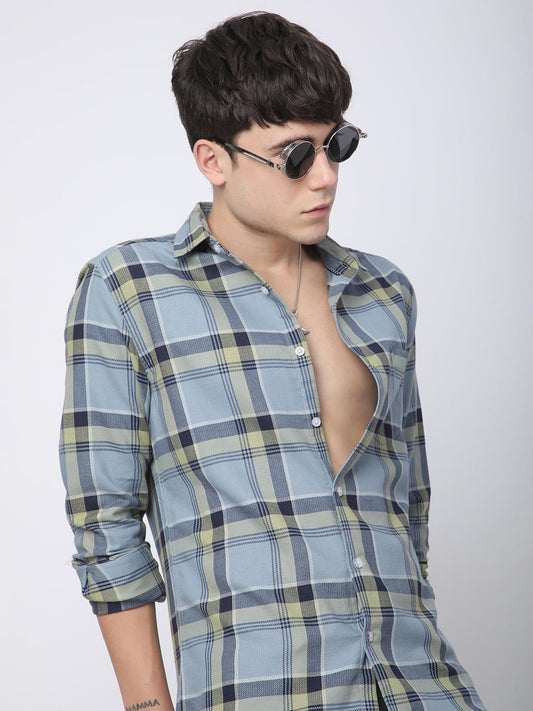 Premium Cotton Blue & Green Tartan Checks Shirt