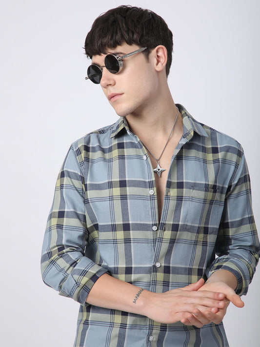 Premium Cotton Blue & Green Tartan Checks Shirt