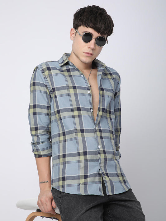 Premium Cotton Blue & Green Tartan Checks Shirt