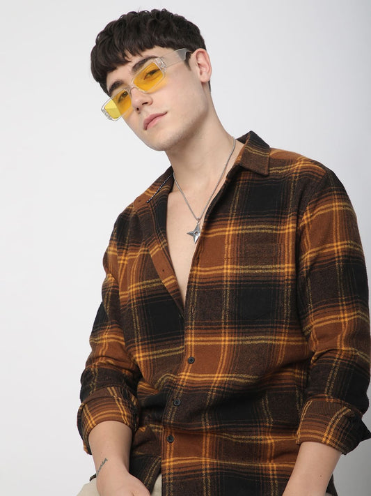Super Soft Flannel Umber Brown Checkered Shirt
