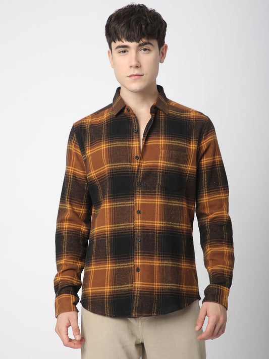 Super Soft Flannel Umber Brown Checkered Shirt
