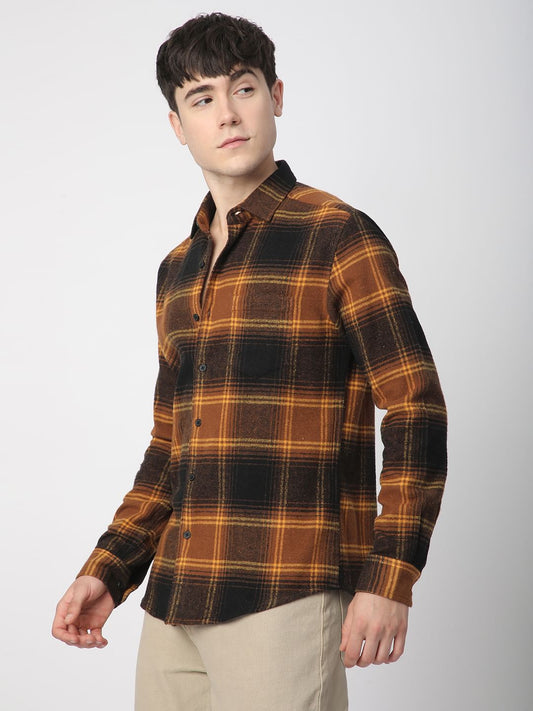 Super Soft Flannel Umber Brown Checkered Shirt