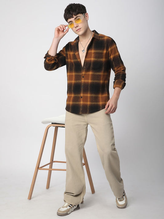 Super Soft Flannel Umber Brown Checkered Shirt