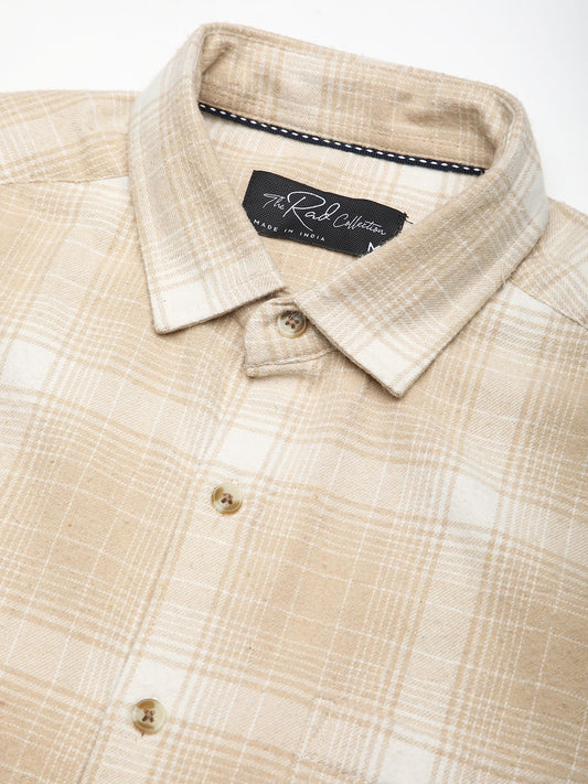 Beige Tattersall Checked Flannel Shirt