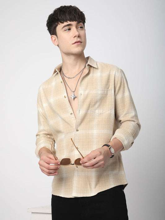 Beige Tattersall Checked Flannel Shirt
