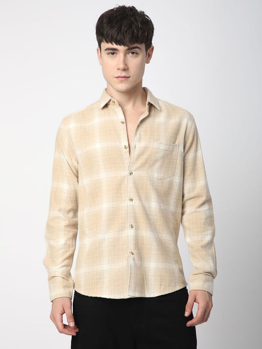 Beige Tattersall Checked Flannel Shirt