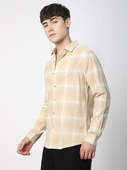 Beige Tattersall Checked Flannel Shirt