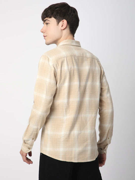 Beige Tattersall Checked Flannel Shirt