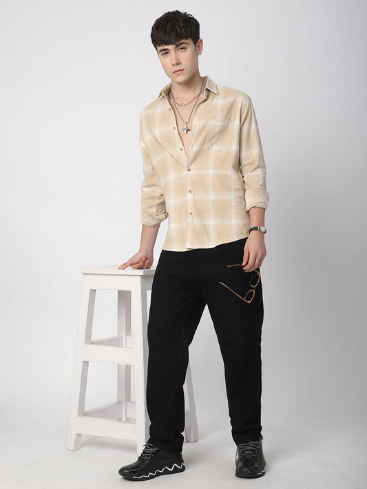 Beige Tattersall Checked Flannel Shirt