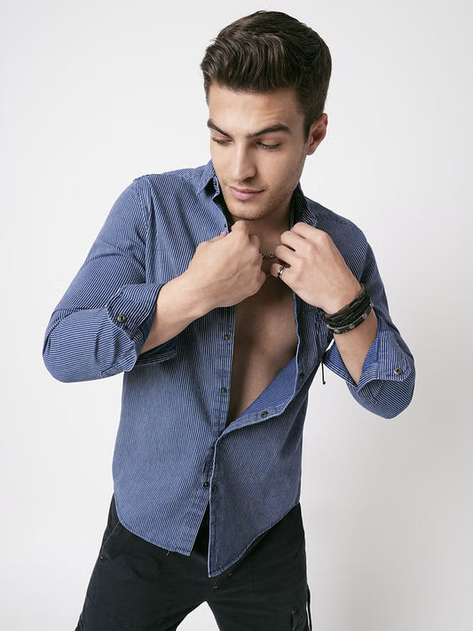 Soigné Navy Pinstripe Denim Shirt