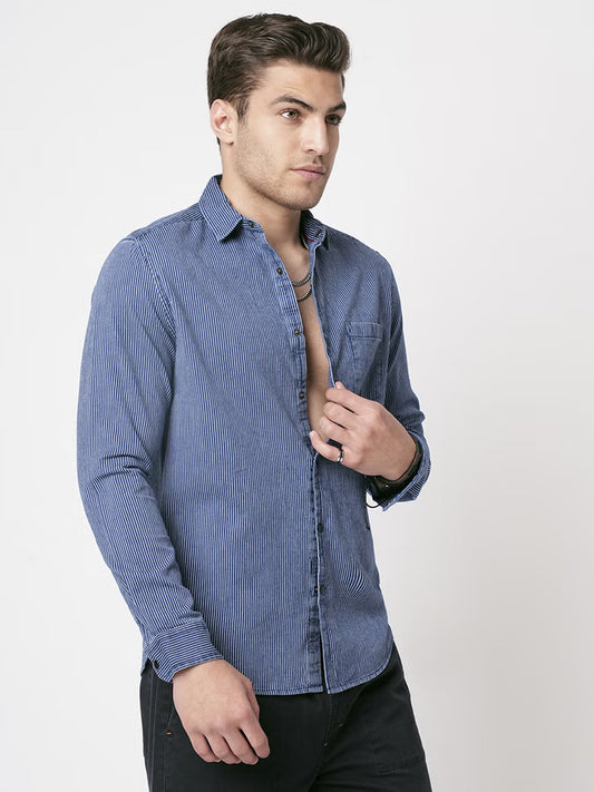 Soigné Navy Pinstripe Denim Shirt