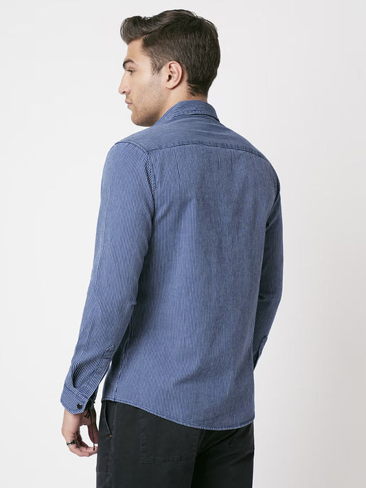 Soigné Navy Pinstripe Denim Shirt