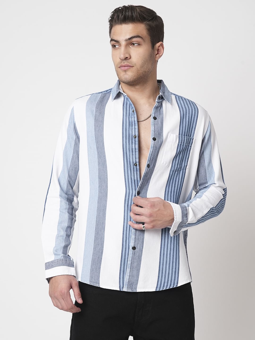 Denim Elegance Striped Shirt
