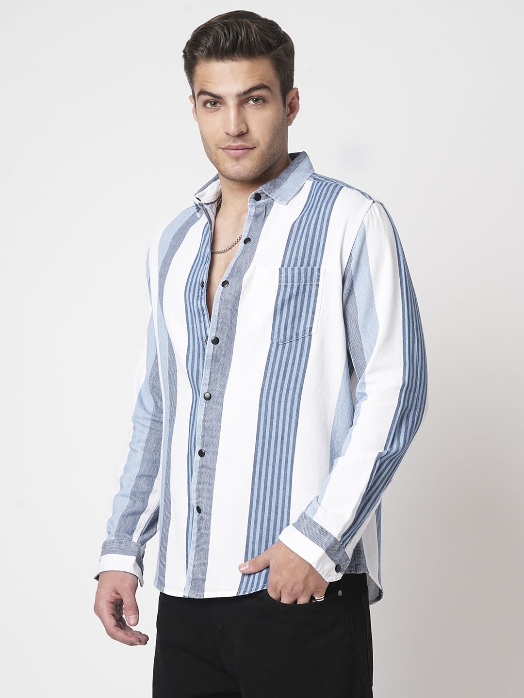 Denim Elegance Striped Shirt