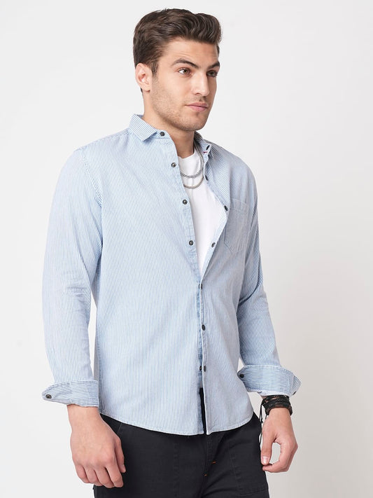Denim Blue Pencil Stripe Shirt
